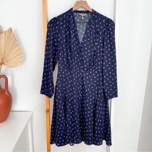 Rebecca Taylor Tailored Clover Print Dot Jacquard Dress Navy Blue Floral 2